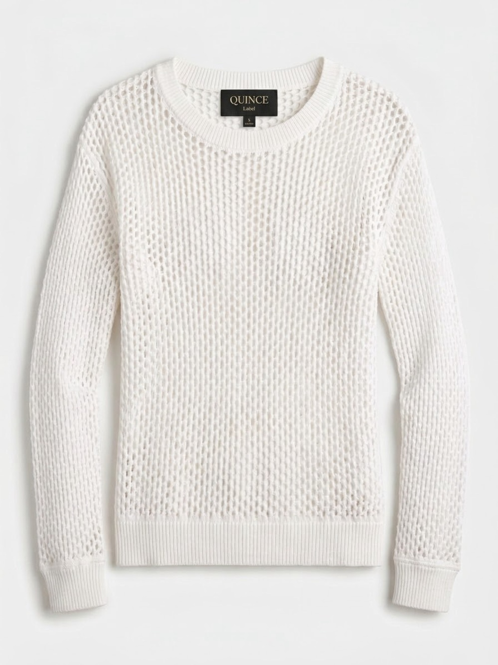 Quince Cream Open-Weave Crewneck Sweater Medium